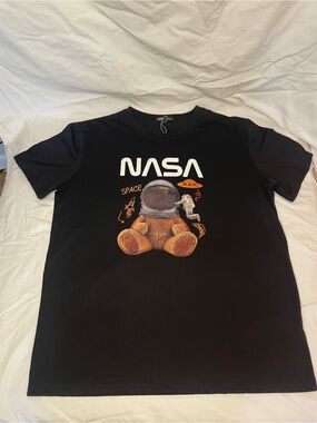 ROMWE Black Kids Tee with NASA Teddy Astronaut Graphic